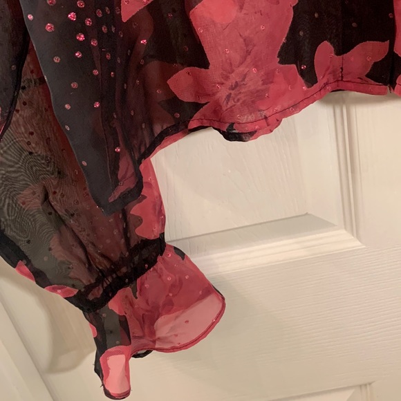 Vintage Black and Pink Floral Connie Choi Sheer Blouse - Picture 5 of 16